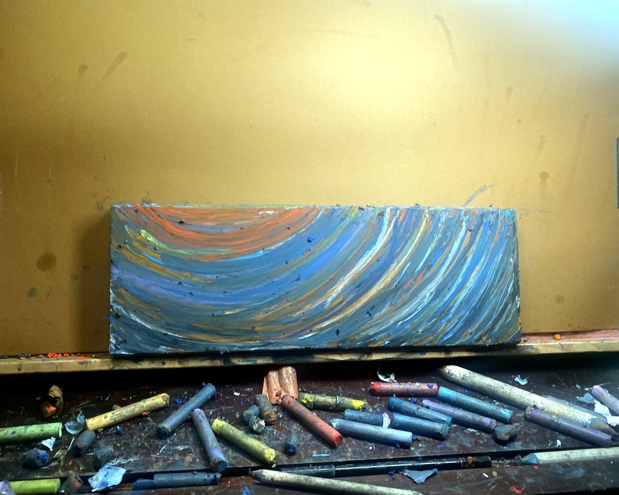 Blue wave wood panel functional art